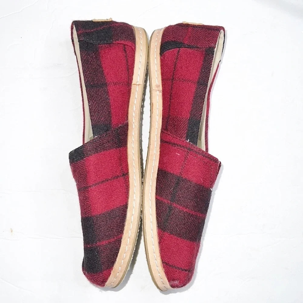 Toms Alpargata Classic Buffalo Check Plaid Red And Black Felt Slip On Flats - Picture 6 of 10